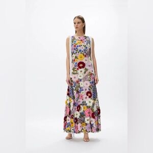 Rachel Gilbert NYA 100% Hand Embroidered Floral Maxi Dress NWT